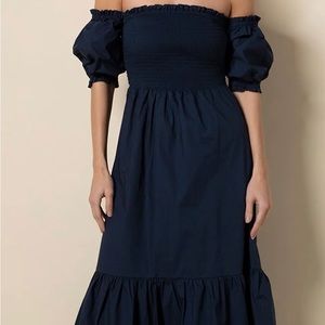 Tart‎ NEW navy iris Kourt Dress smocked bust off shoulder S